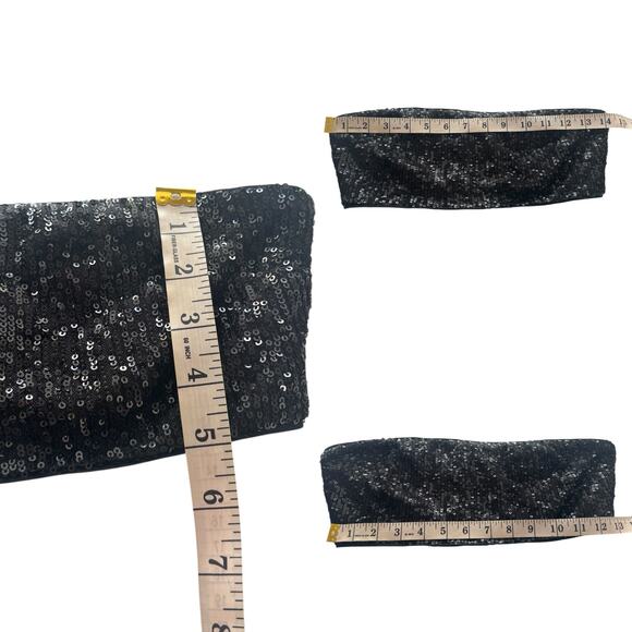 Camila Coelho Calvin Matching Set Strapless Crop Top & Pants Sequin Black Small - Picture 7 of 15